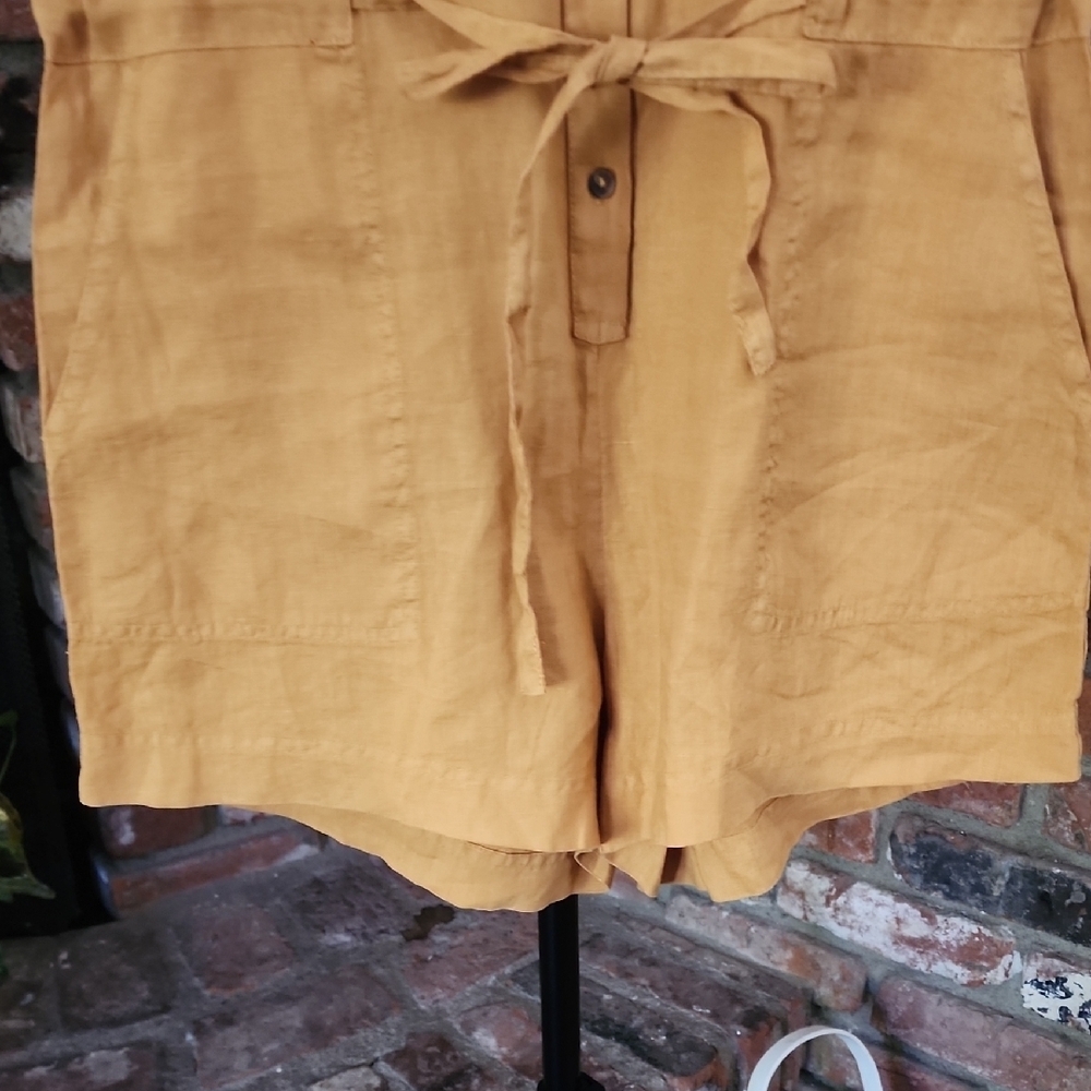 Michael Stars Mustard Linen Romper Short Sleeve Tie Waist - Picture 3 of 11